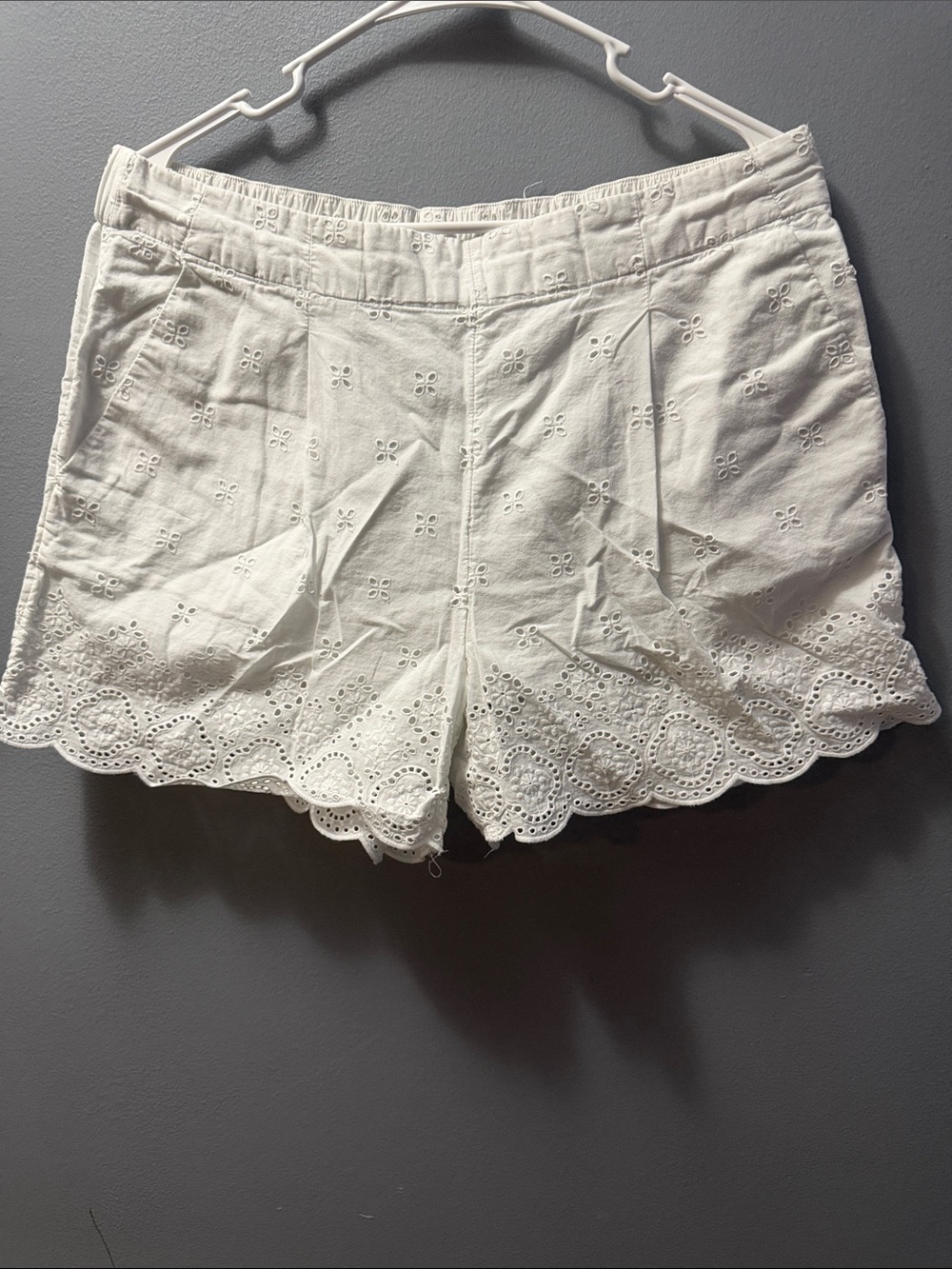 LOFT White Eyelet Scalloped High-Waist Shorts